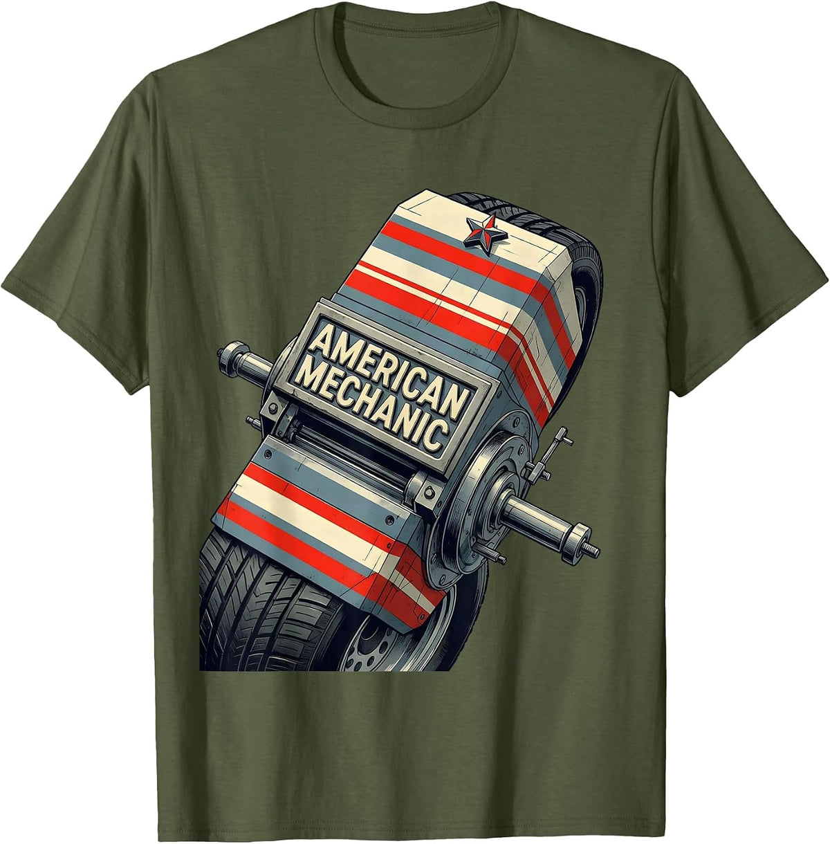 American Mechanic Patriotic Tradesman Blue Collar Worker T-Shirt - Olive Green
