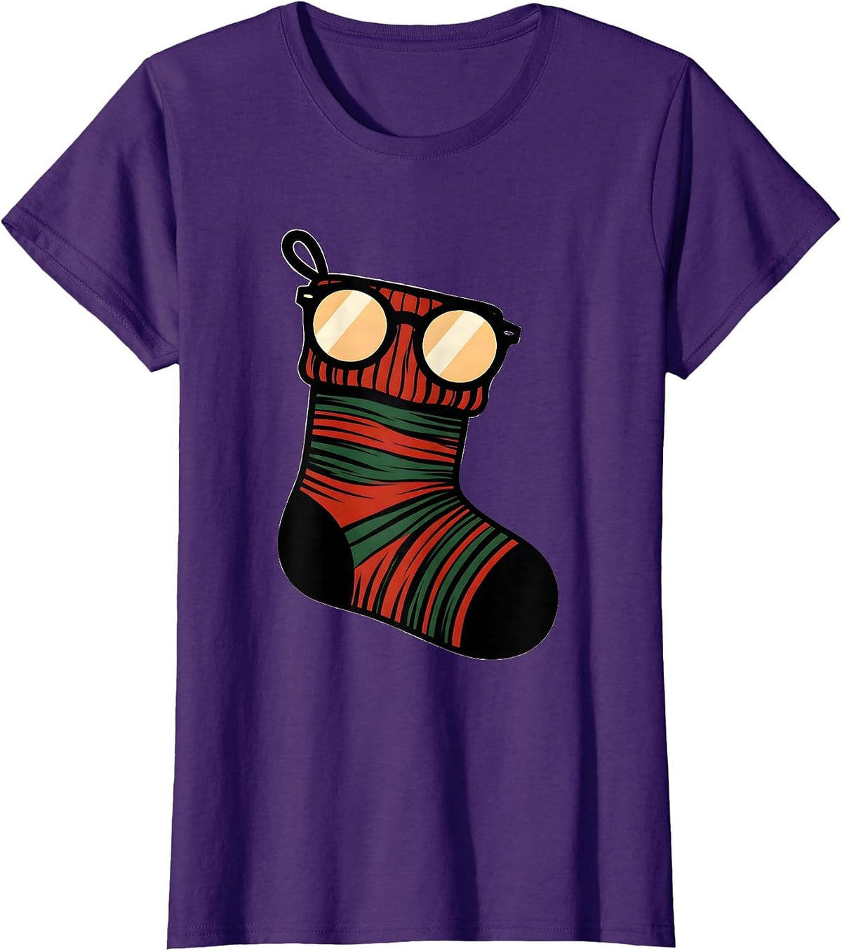 Women's Spectacle Frame Stocking Christmas Optometrist Eye-Care T-Shirt - Purple