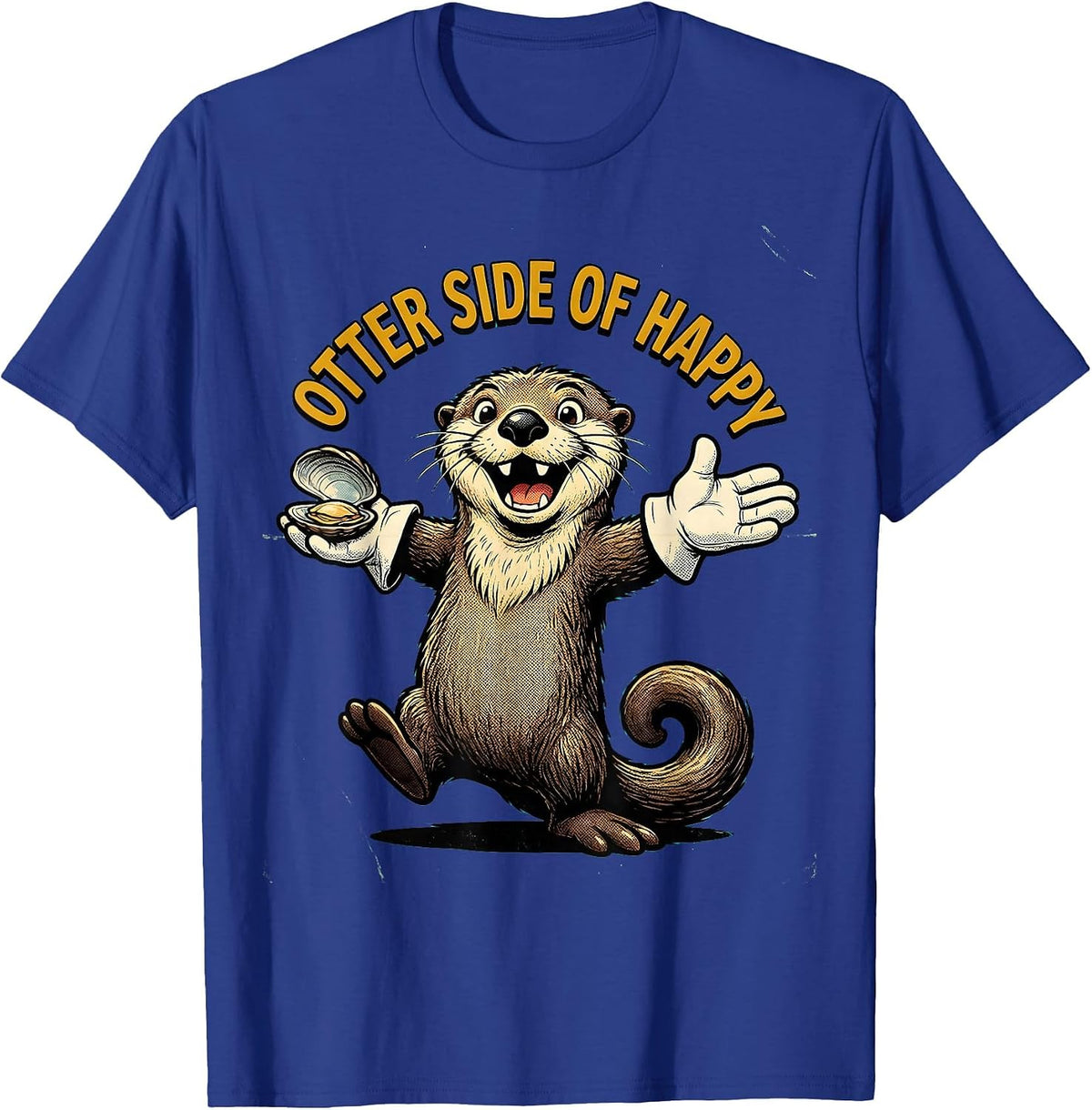 Men's Otter Side of Happy Cute Otter Design T-Shirt - Royal Blue
