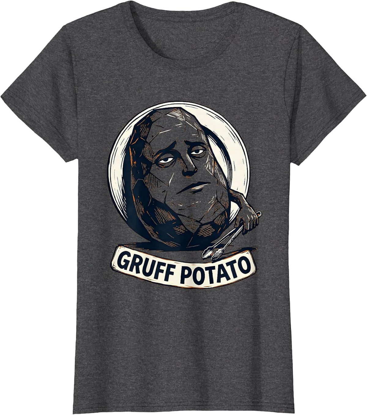 Women's Gruff Potato Funny Couples Thanksgiving Matching Linocut T-Shirt - Dark Heather Grey