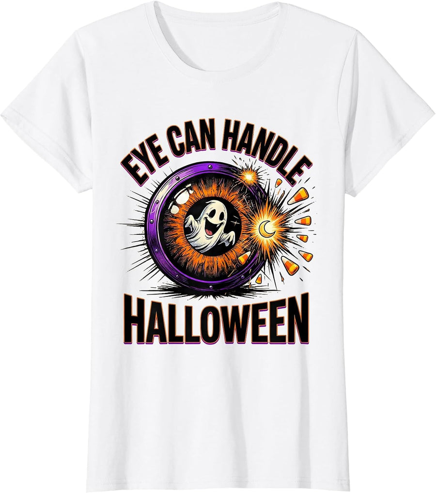 Women's Eye Can Handle Halloween Comic Book Ghost Optometrist T-Shirt - White