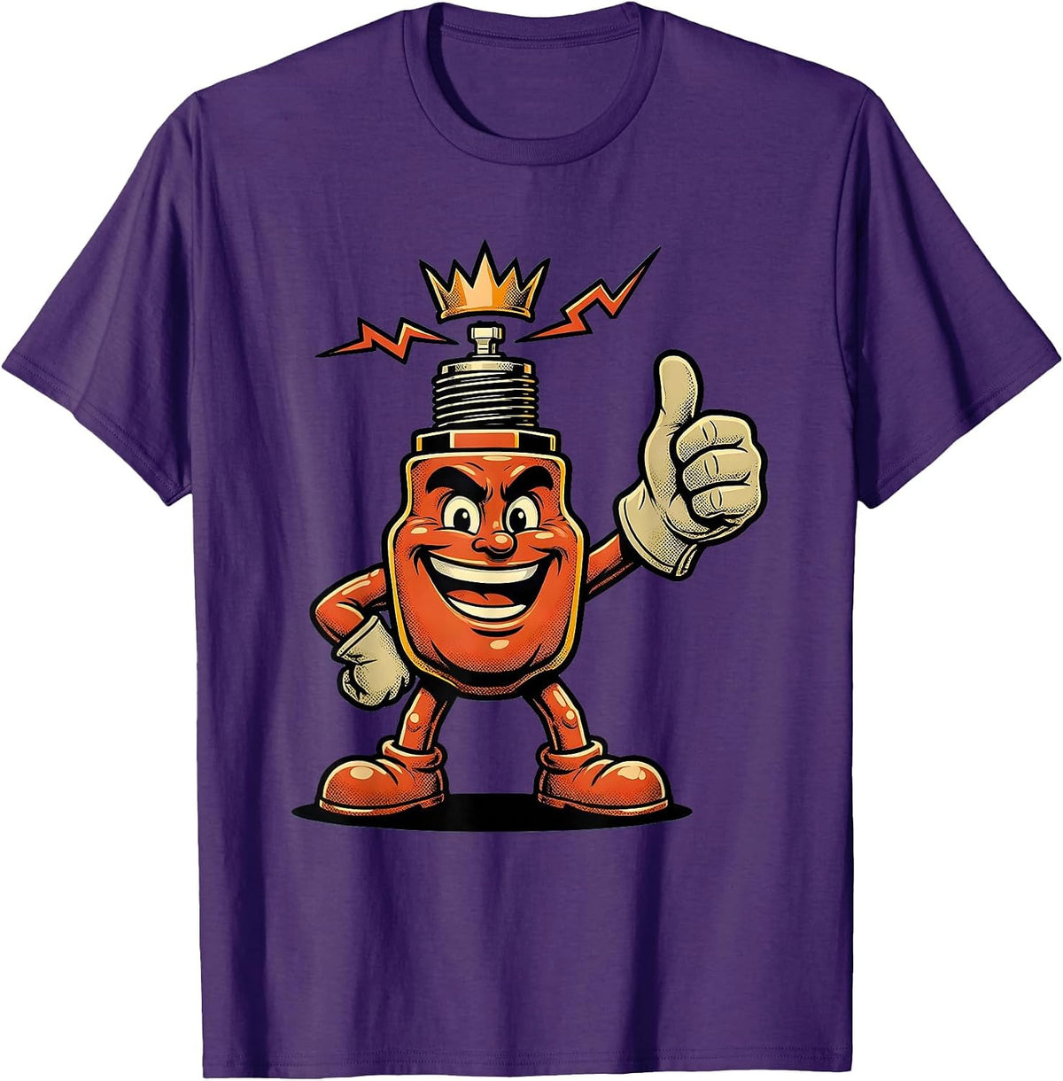 Gloved Fist Spark Plug Electric Arc Graphic T-Shirt - Purple