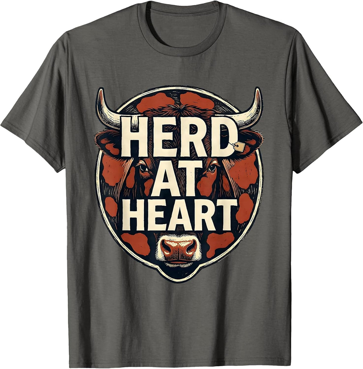 Men's Herd At Heart Funny Cow Farm Animal Lover Humor T-Shirt - Asphalt Grey