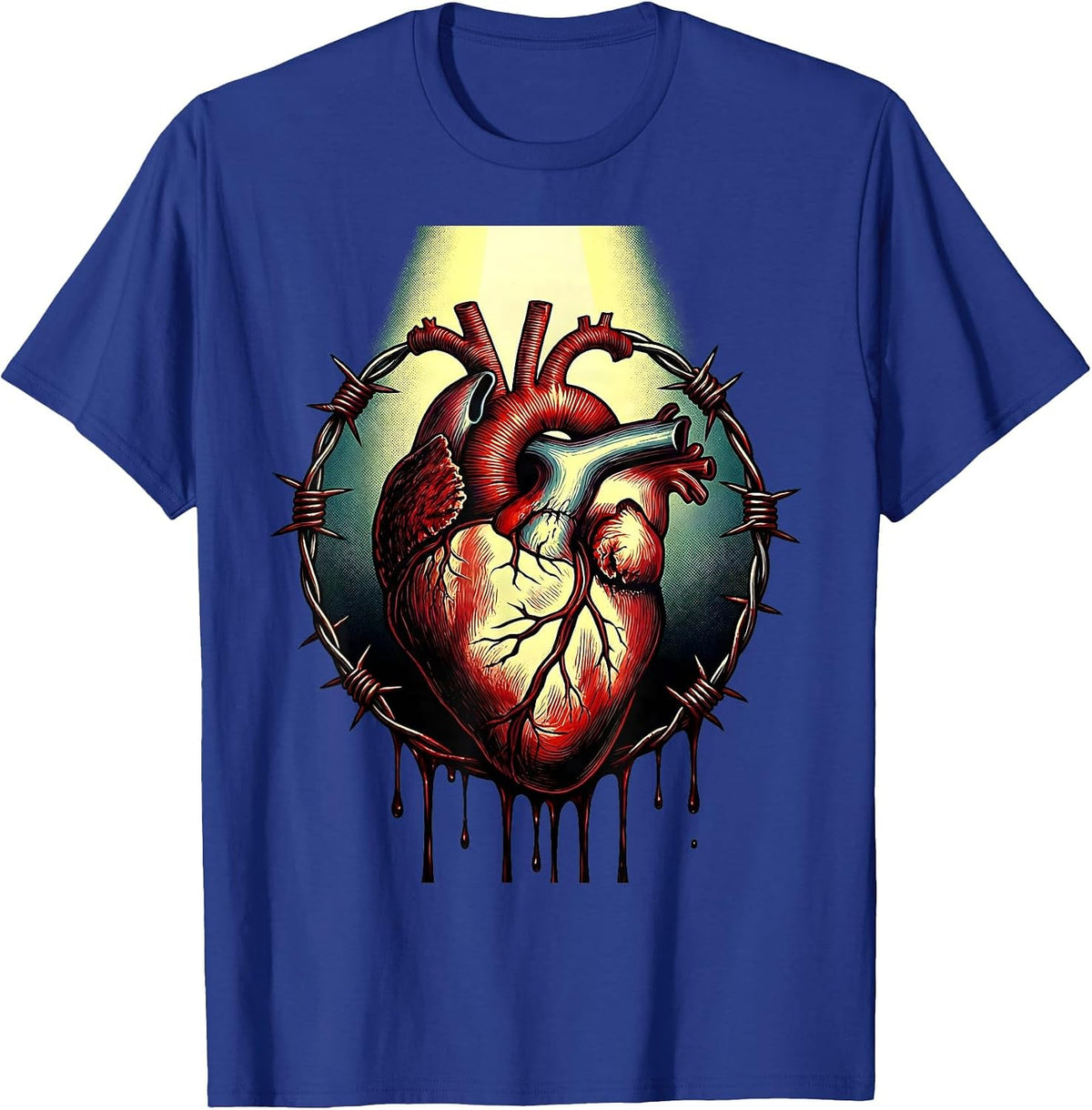 Bloody Dripping Heart Wrapped in Barbed Wire T-Shirt - Royal Blue