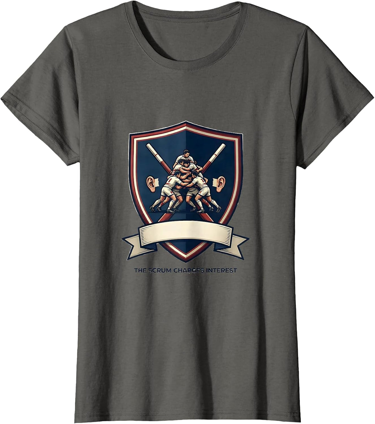 Women's The Scrum Charges Interest Funny Rugby Player Coach Fan T-Shirt - Asphalt Grey