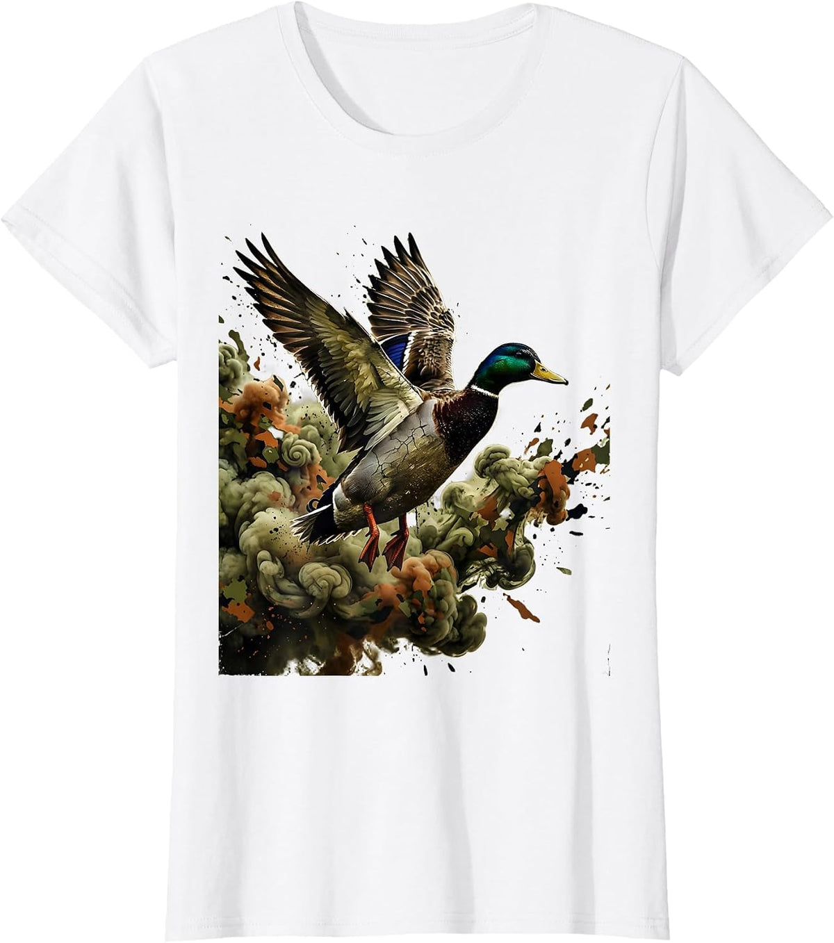 Mallard Duck Camo Smoke Hunting Graphic T-Shirt - White