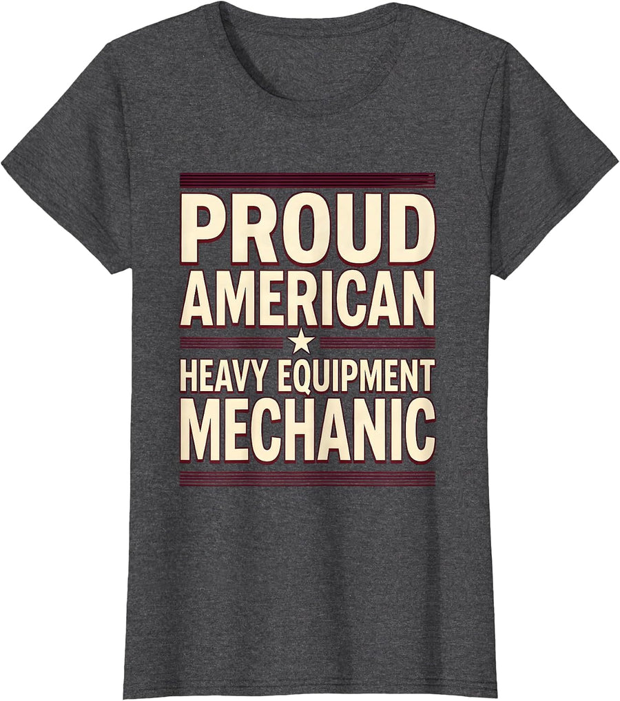 Women's Proud American Heavy Equipment Mechanic Patriotic T-Shirt - Dark Heather Grey