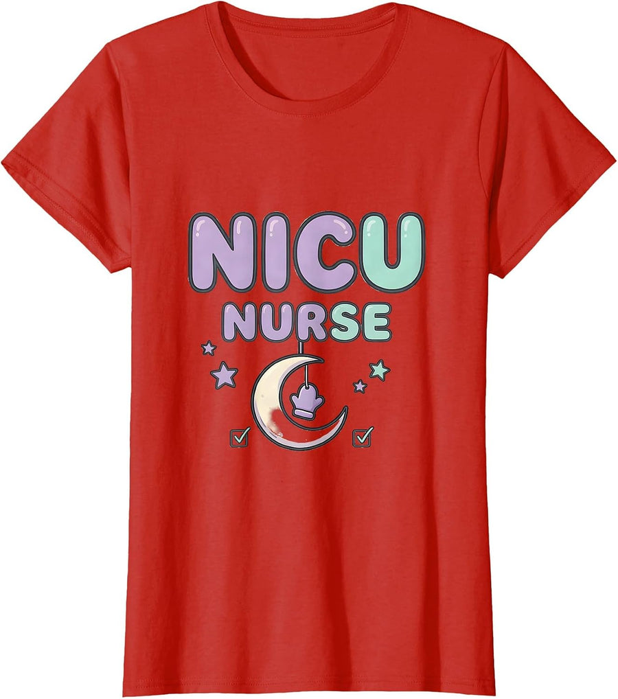 Women's NICU Nurse Kawaii Doodle Pediatric Nurse Practitioner Cute T-Shirt - Red