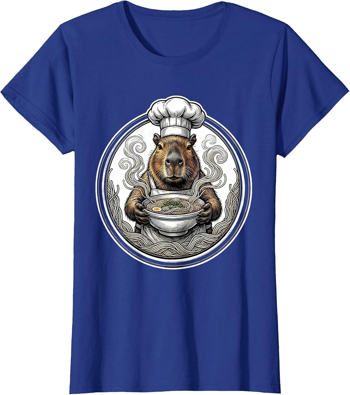 Women's Capybara Chef Ramen Bowl Graphic T-Shirt - Royal Blue