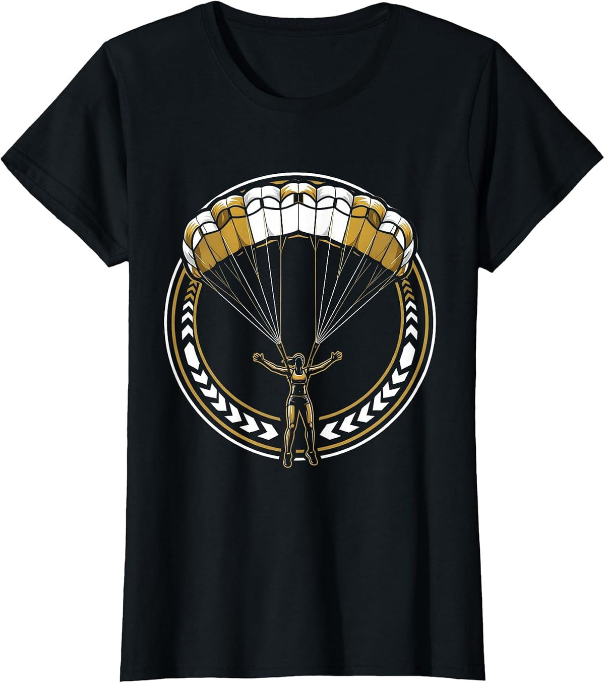 Skydiver Silhouette Parachute Canopy Graphic T-Shirt - Black