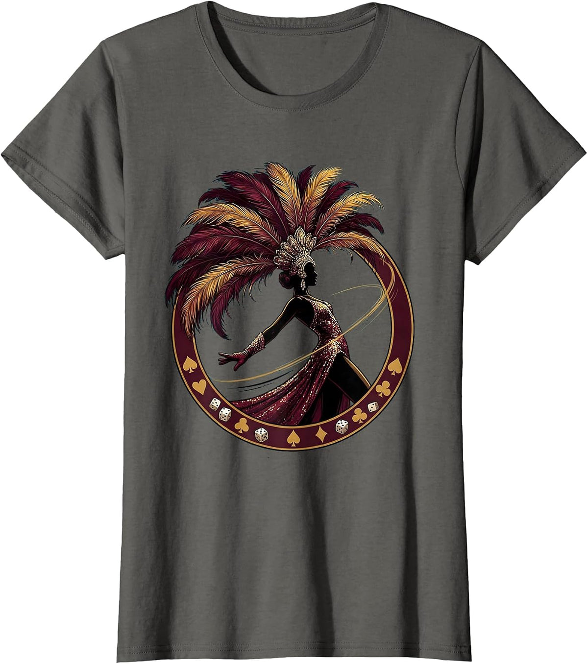 Women's Showgirl Life Dice and Cards Velvet Table Art T-Shirt - Asphalt Grey