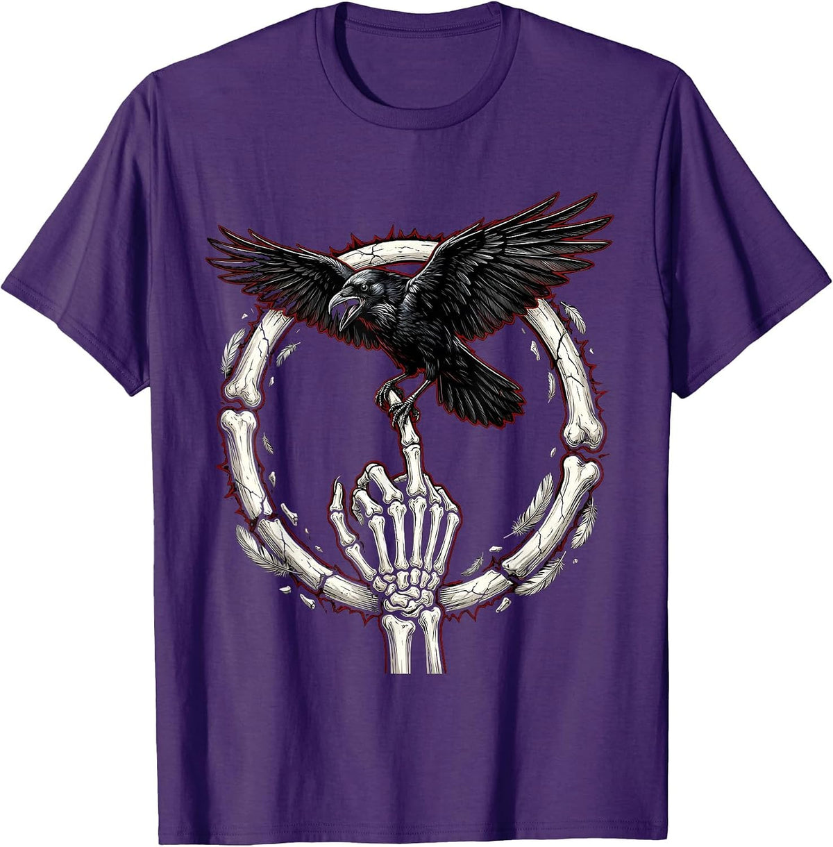 Men's Crow Perched on Middle Finger Illustration T-Shirt - Purple