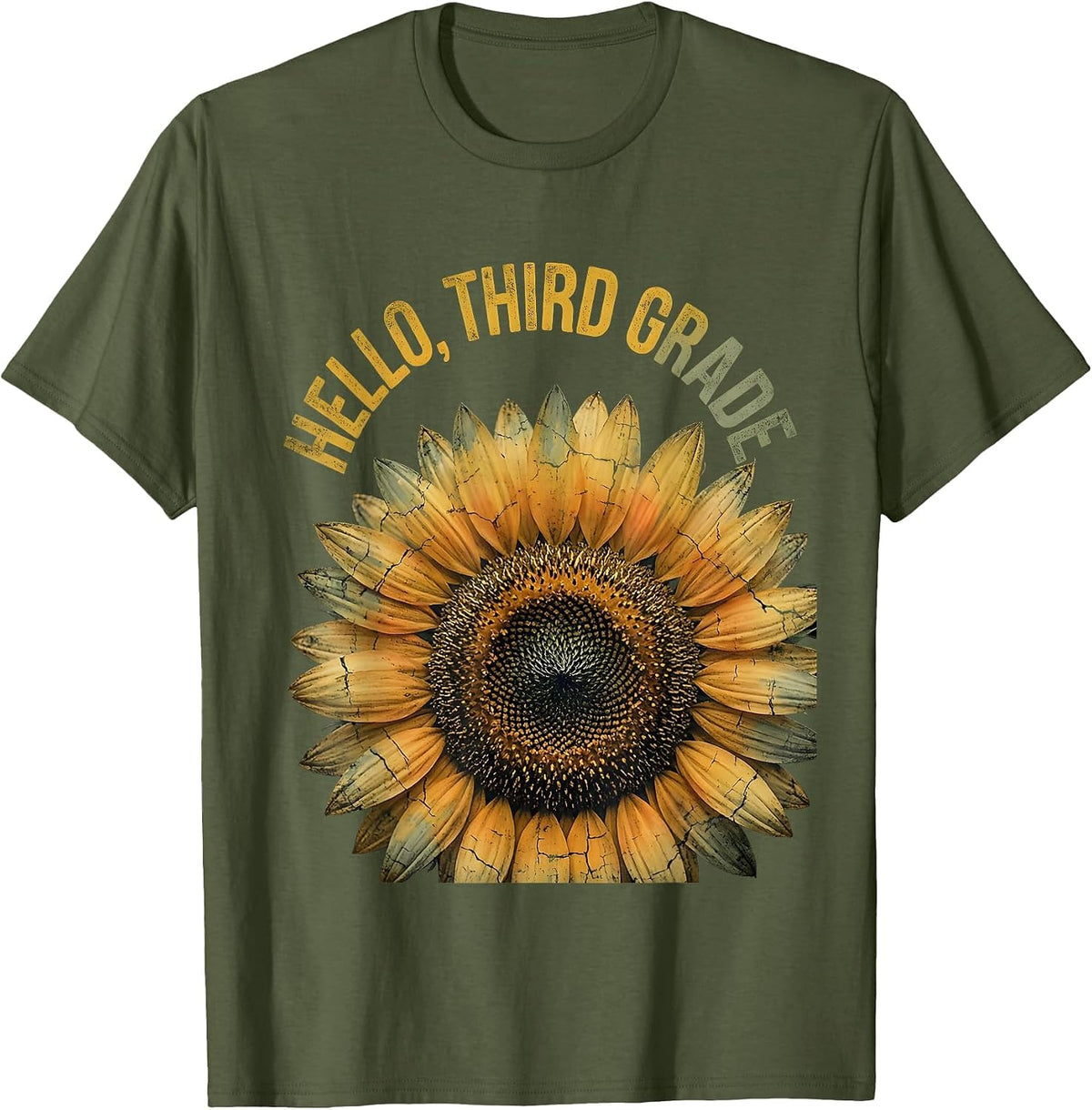 Men's Hello, Third Grade Boho Summer Casual Teacher Gift T-Shirt - Olive Green