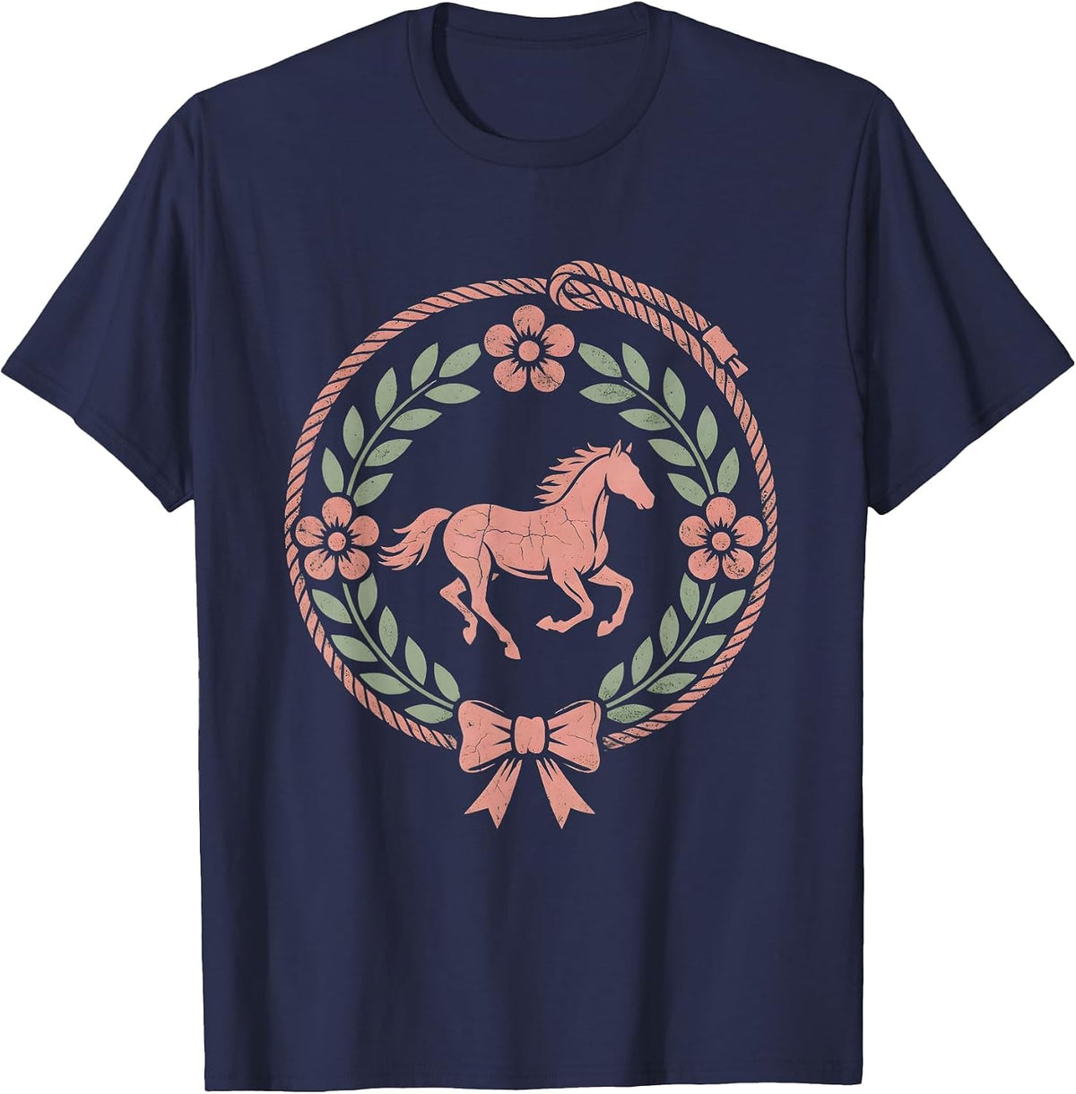 Western Cowgirl Lasso Galloping Horse Illustration T-Shirt - Navy Blue