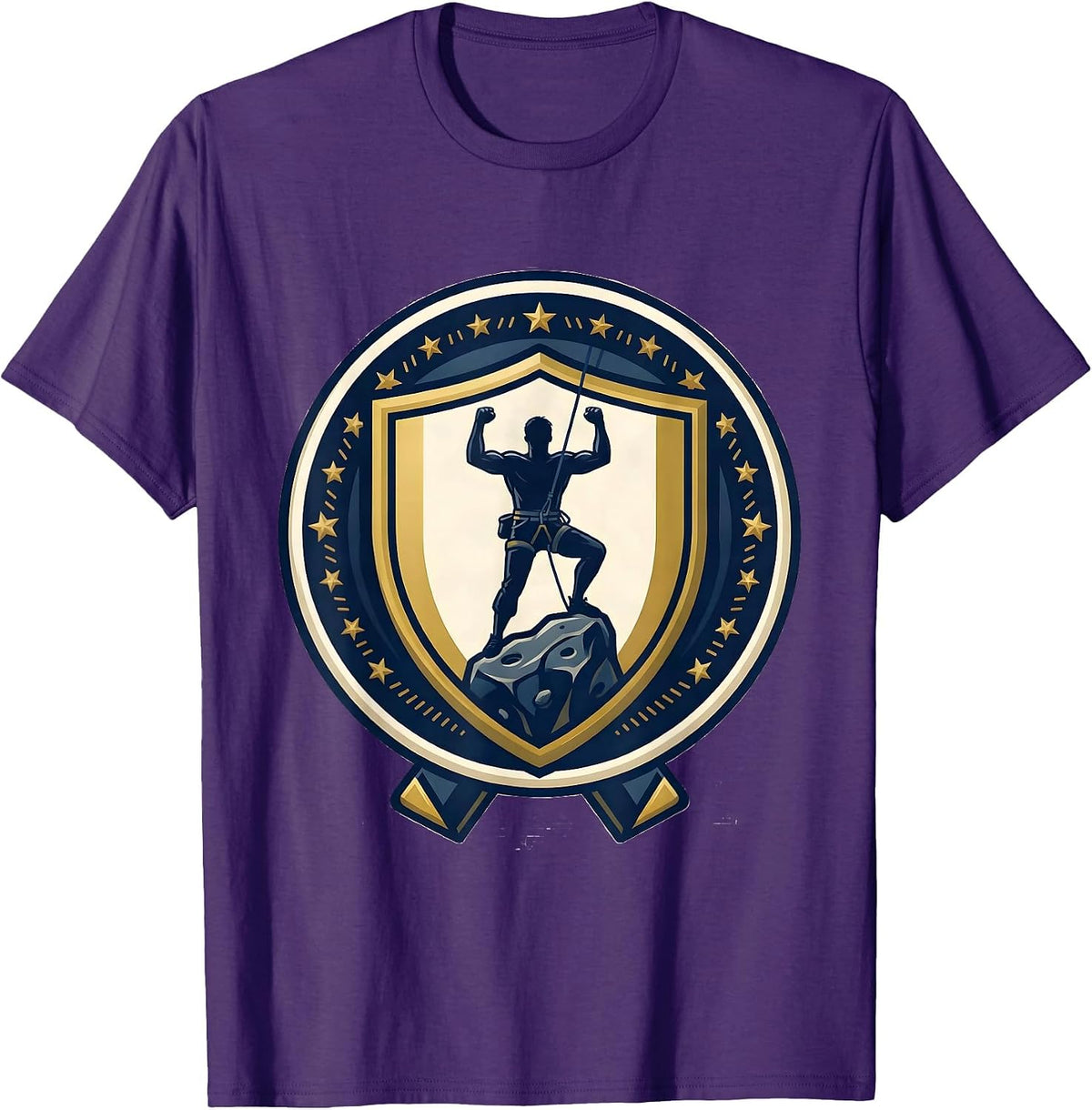 Climbing Crest Emblem Rock Climber Bouldering Humor T-Shirt - Purple