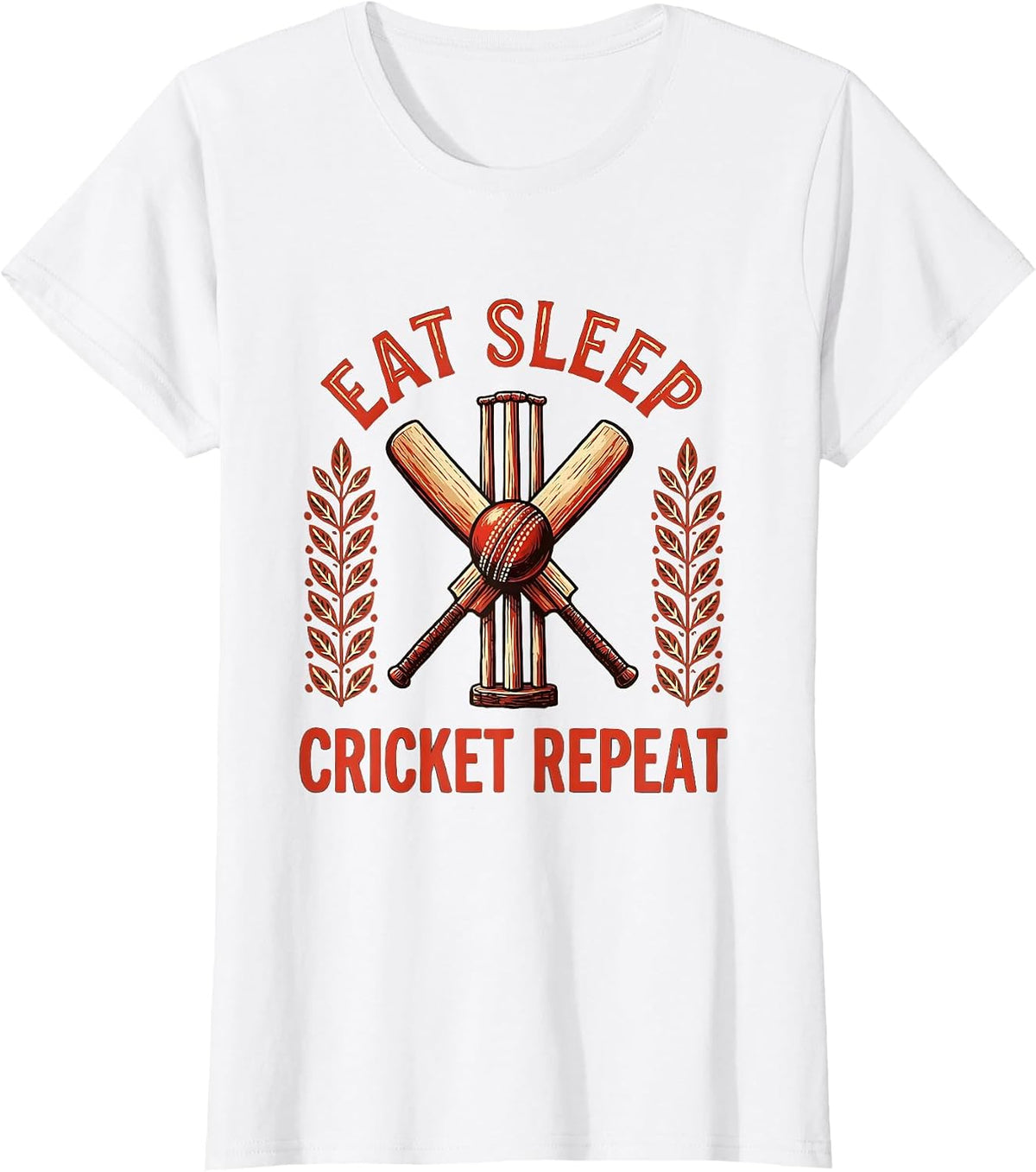 Women's Eat Sleep Cricket Repeat Cricket Life Design T-Shirt - White