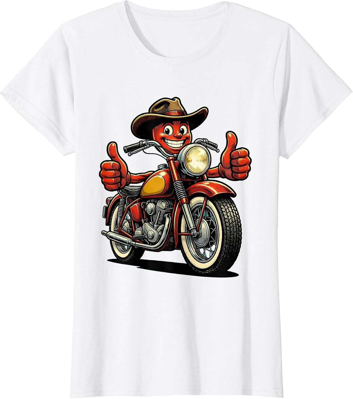 Women's Vintage Classic Motorcycle Chrome Details Side View T-Shirt - White