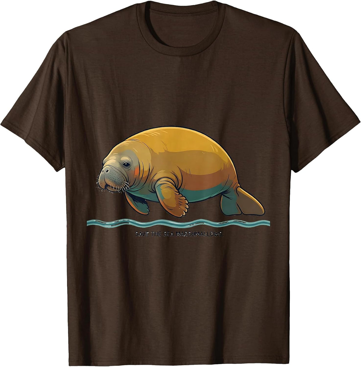Men's Save The Sea Marshmallows Funny Manatee Sea Cow Wildlife T-Shirt - Brown