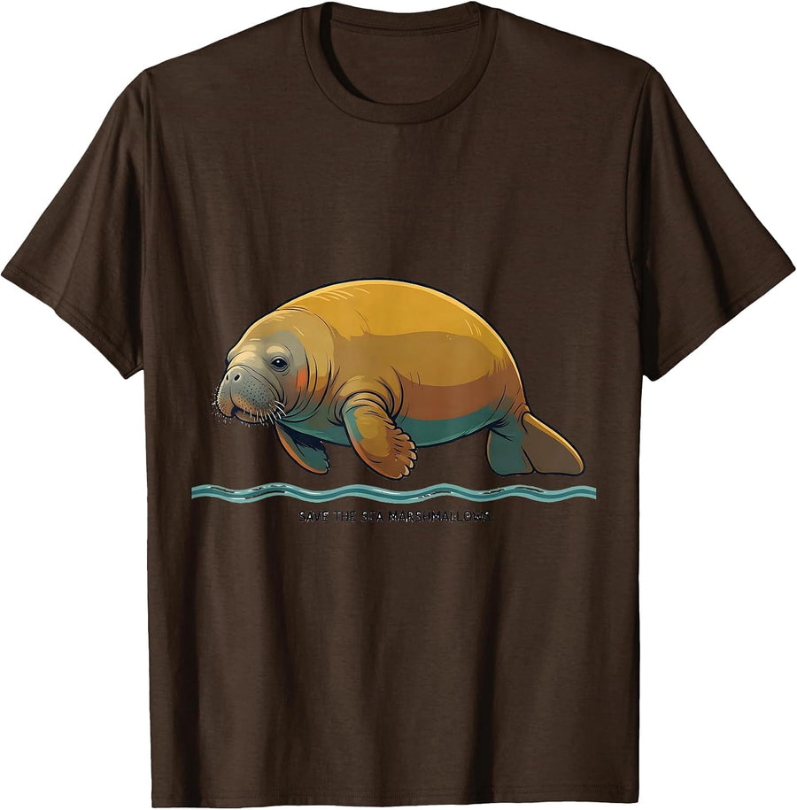Men's Save The Sea Marshmallows Funny Manatee Sea Cow Wildlife T-Shirt - Brown