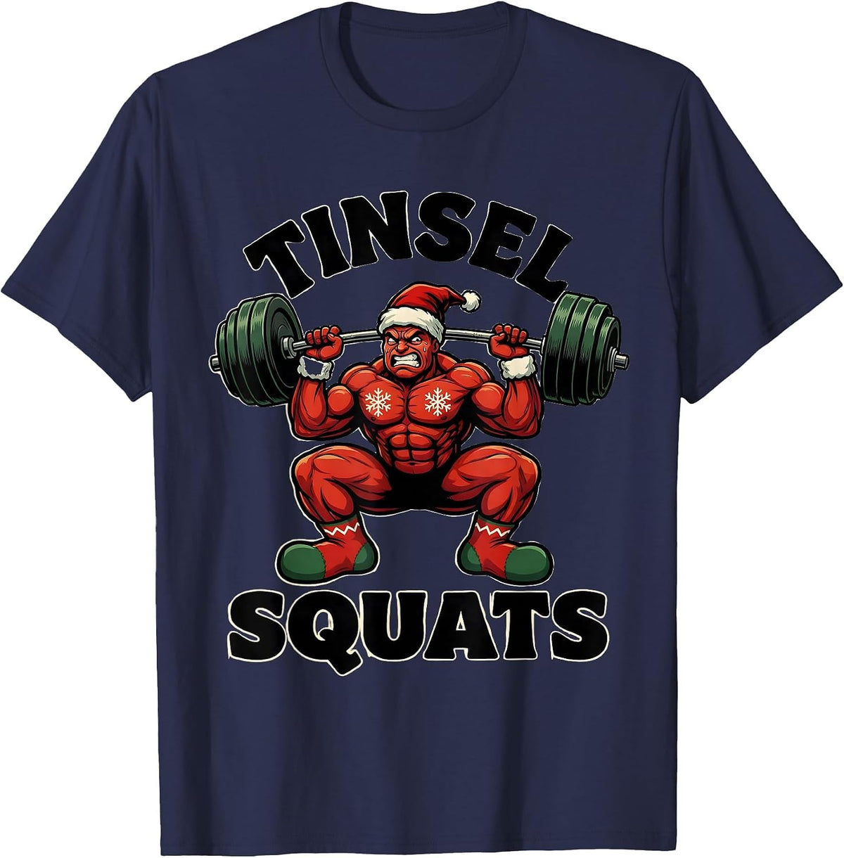 Tinsel Squats Funny Christmas Gym Bodybuilding Weightlifting T-Shirt - Navy Blue