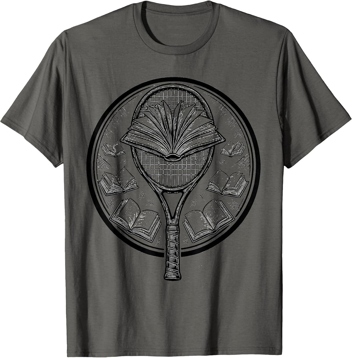 Reading Is My Favorite Sport Book Tennis Racket T-Shirt - Asphalt Grey