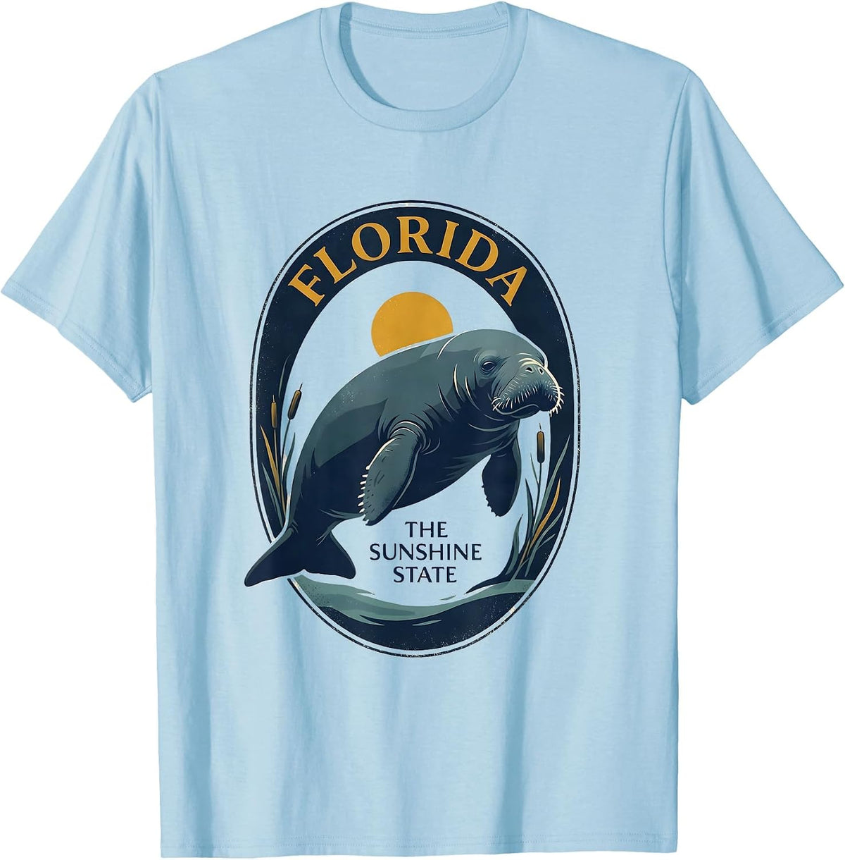 Men's Florida The Sunshine State Vintage Manatee Souvenir T-Shirt - Baby Blue