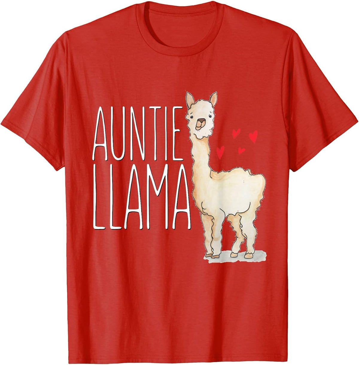 Auntie Llama T-Shirt Funny Matching Family Tribe Hearts T-Shirt - Red