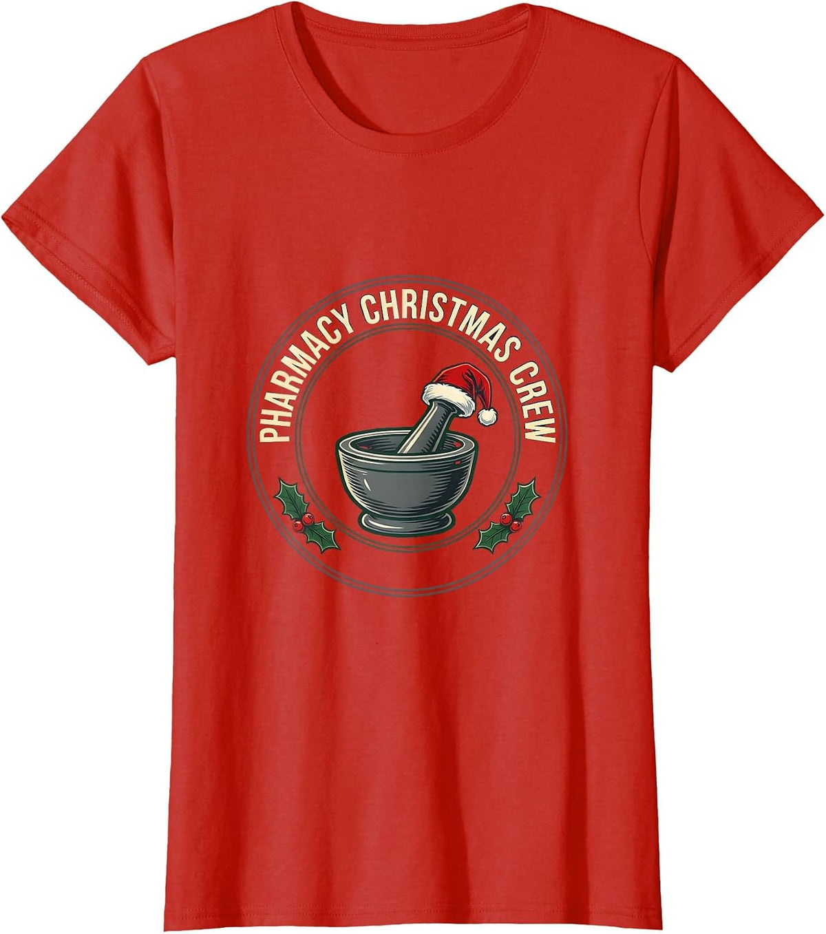 Pharmacy Christmas Crew Funny Pharmacist Tech Holiday Squad T-Shirt - Red