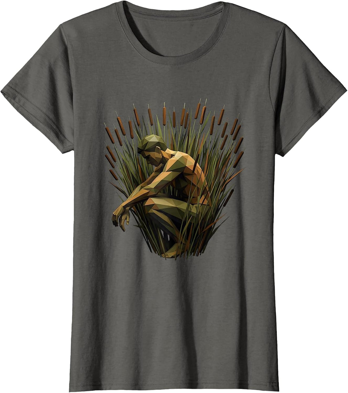 Women's Hunter in Duck Blind Camouflage Illustration T-Shirt - Asphalt Grey