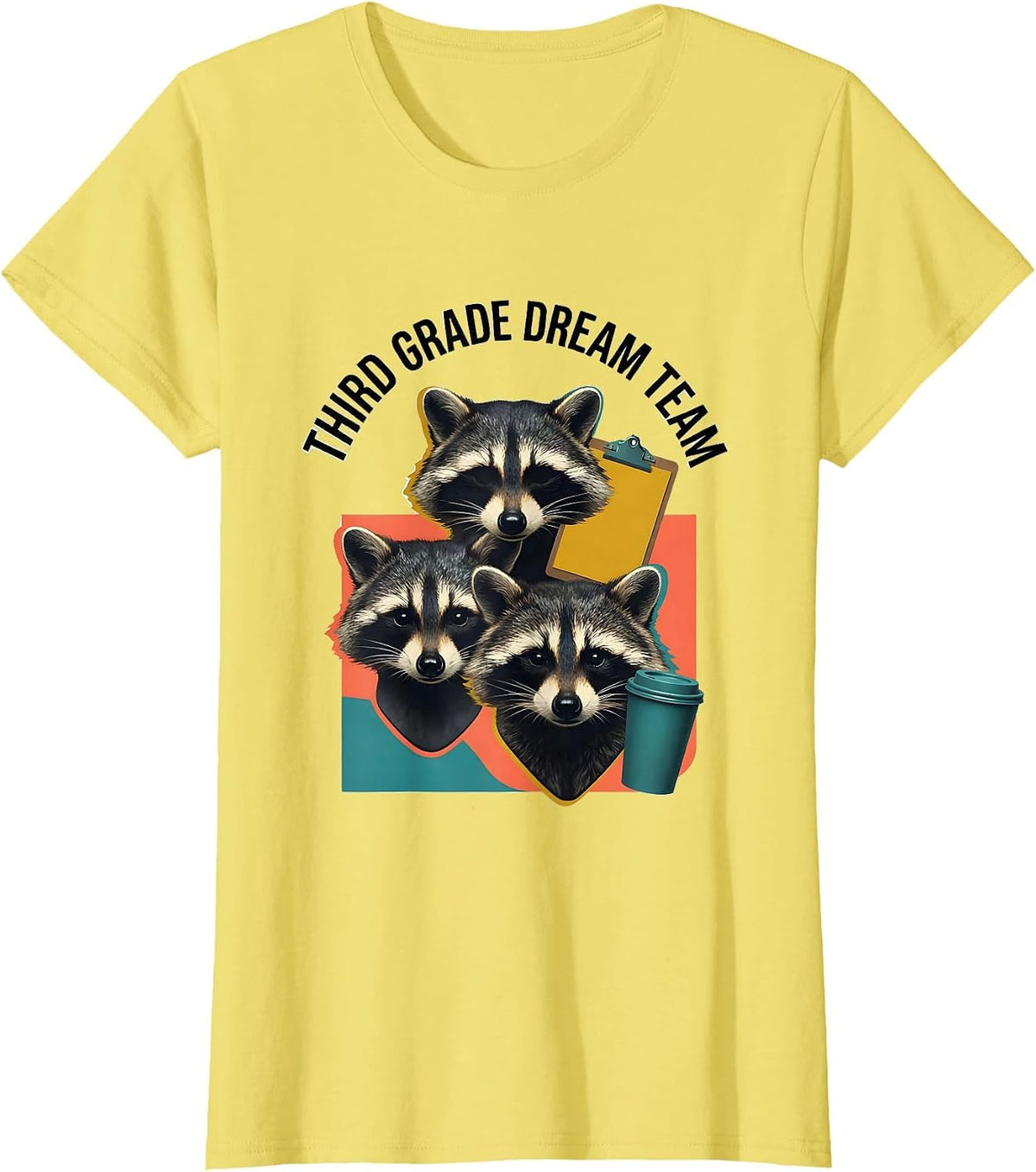 Women's Third Grade Dream Team Midcentury Modern Teacher Back T-Shirt - Lemon Yellow