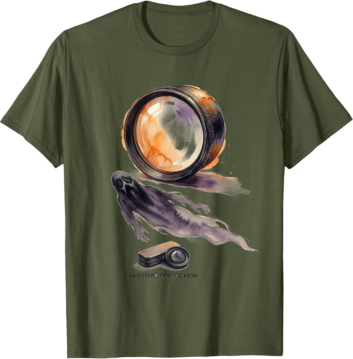 Haunted Refraction Watercolor Halloween Optometrist Eye T-Shirt - Olive Green