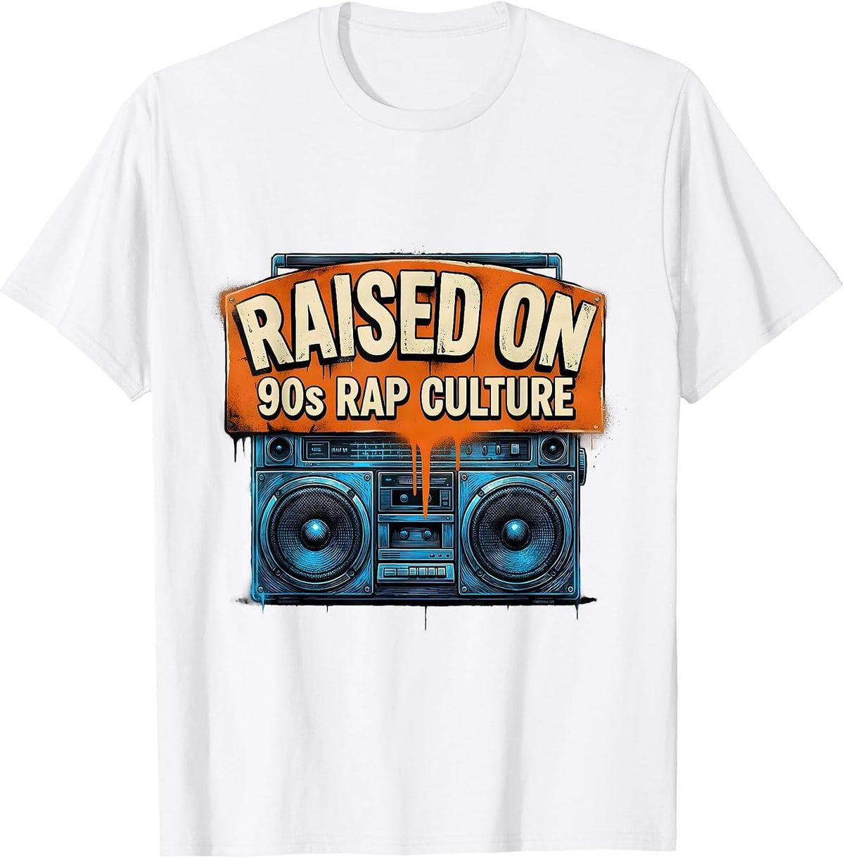 Men's Raised On 90s Rap Culture Graffiti Old School Hip Hop T-Shirt - White