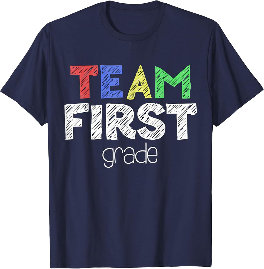 Team First Grade Shirt 1st Grade Boy Girl Back to School T-Shirt - Navy Blue