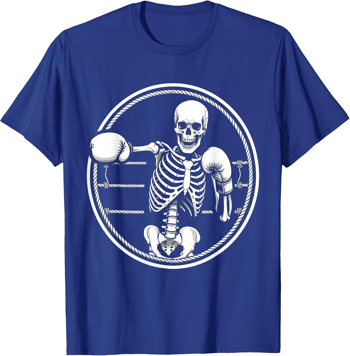 Skeleton Boxer Mid-Punch Boxing Ring Graphic T-Shirt - Royal Blue