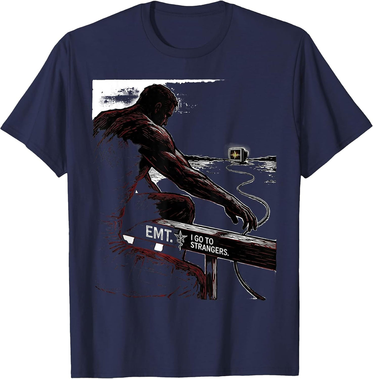 Men's EMT I Go To Strangers Funny Paramedic EMS Gift T-Shirt - Navy Blue