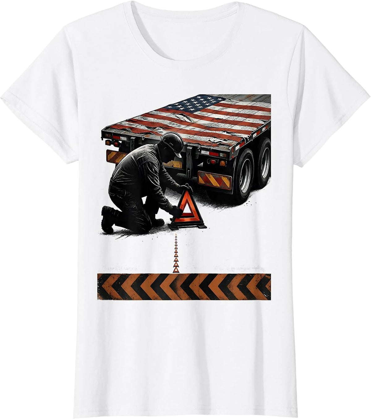 Women's Roadside Heavy-Haul Operator Distressed Trucker Patriotic T-Shirt - White