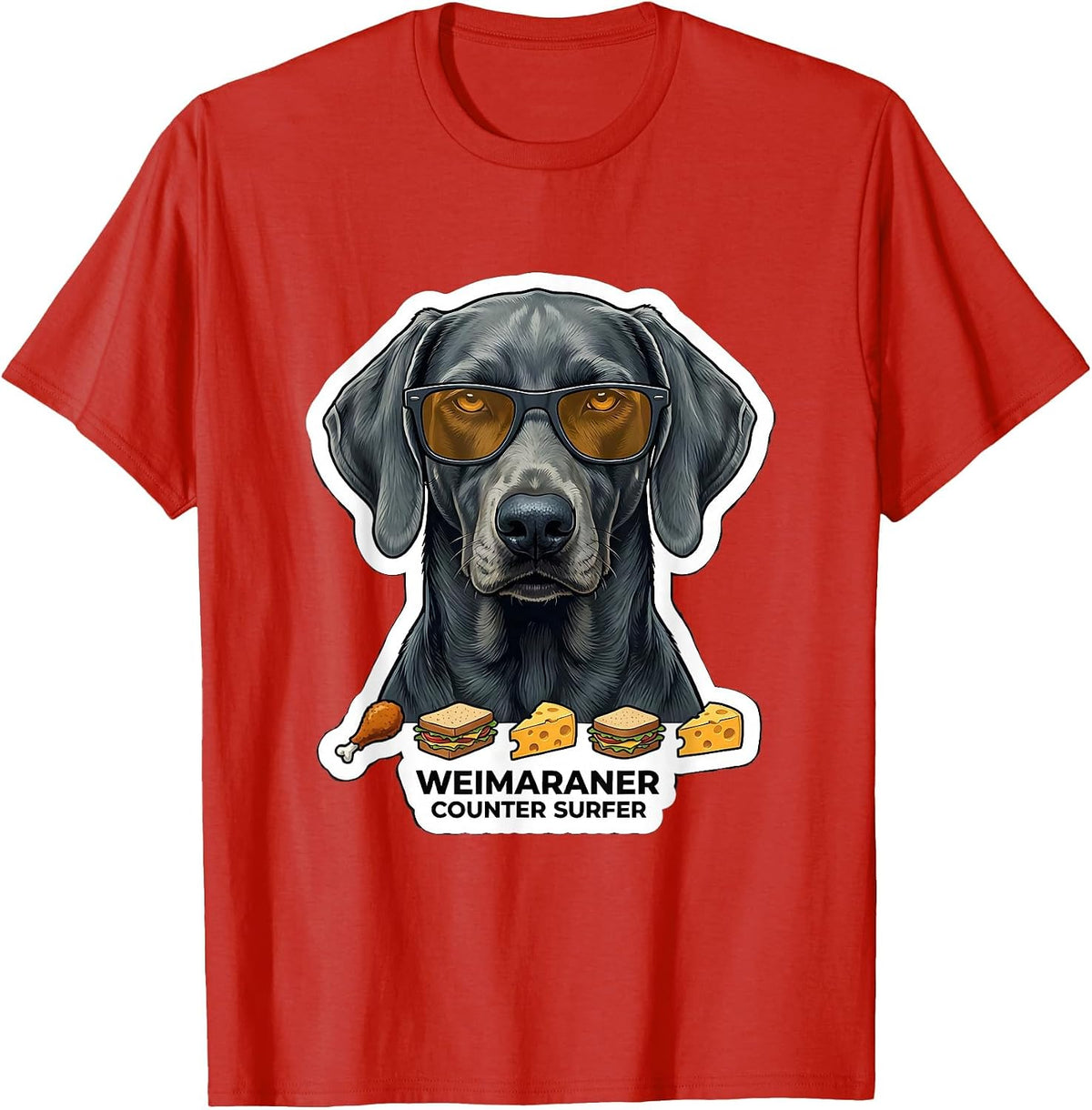 Men's Weimaraner Counter Surfer Funny Dog Breed Sunglasses T-Shirt - Red