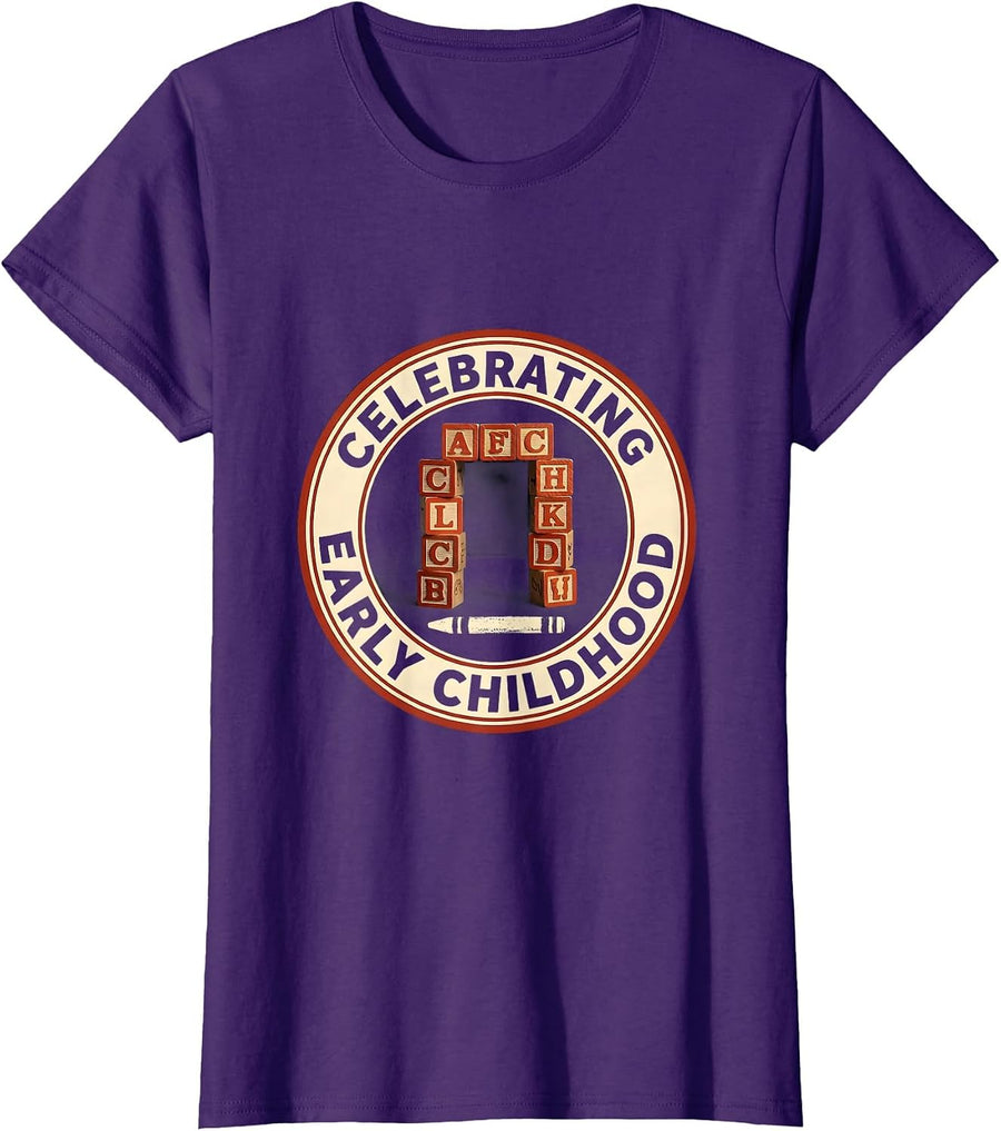 Women's Celebrating Early Childhood Warm Affirming Preschool Teacher T-Shirt - Purple