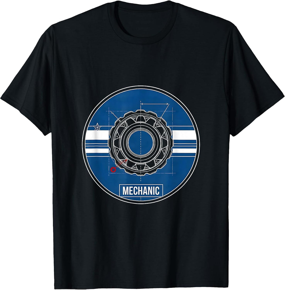 Men's Mechanic Technical Blueprint American Flag Oilfield Worker T-Shirt - Black