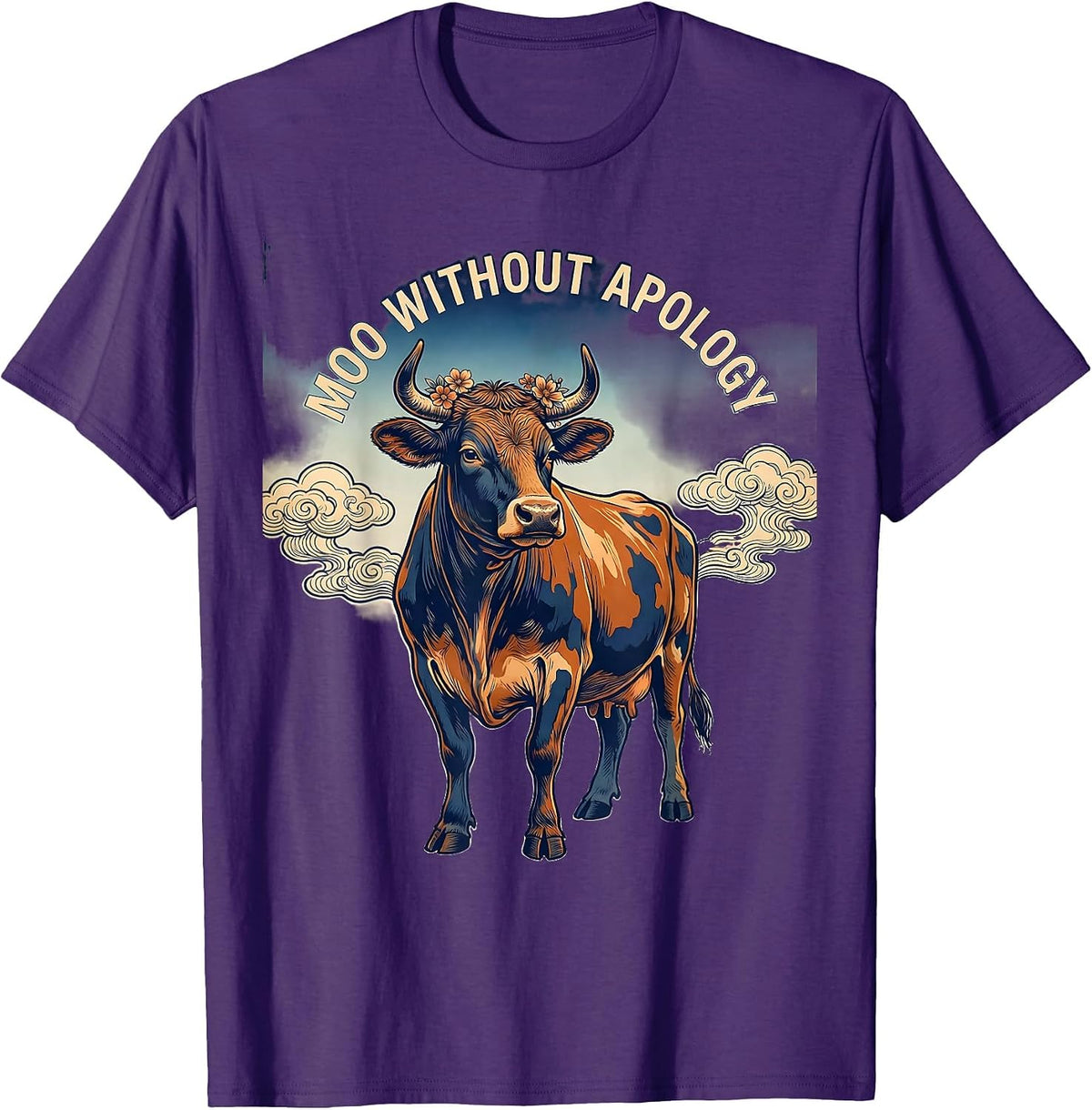 Men's Moo Without Apology Cow Lover Design T-Shirt - Purple