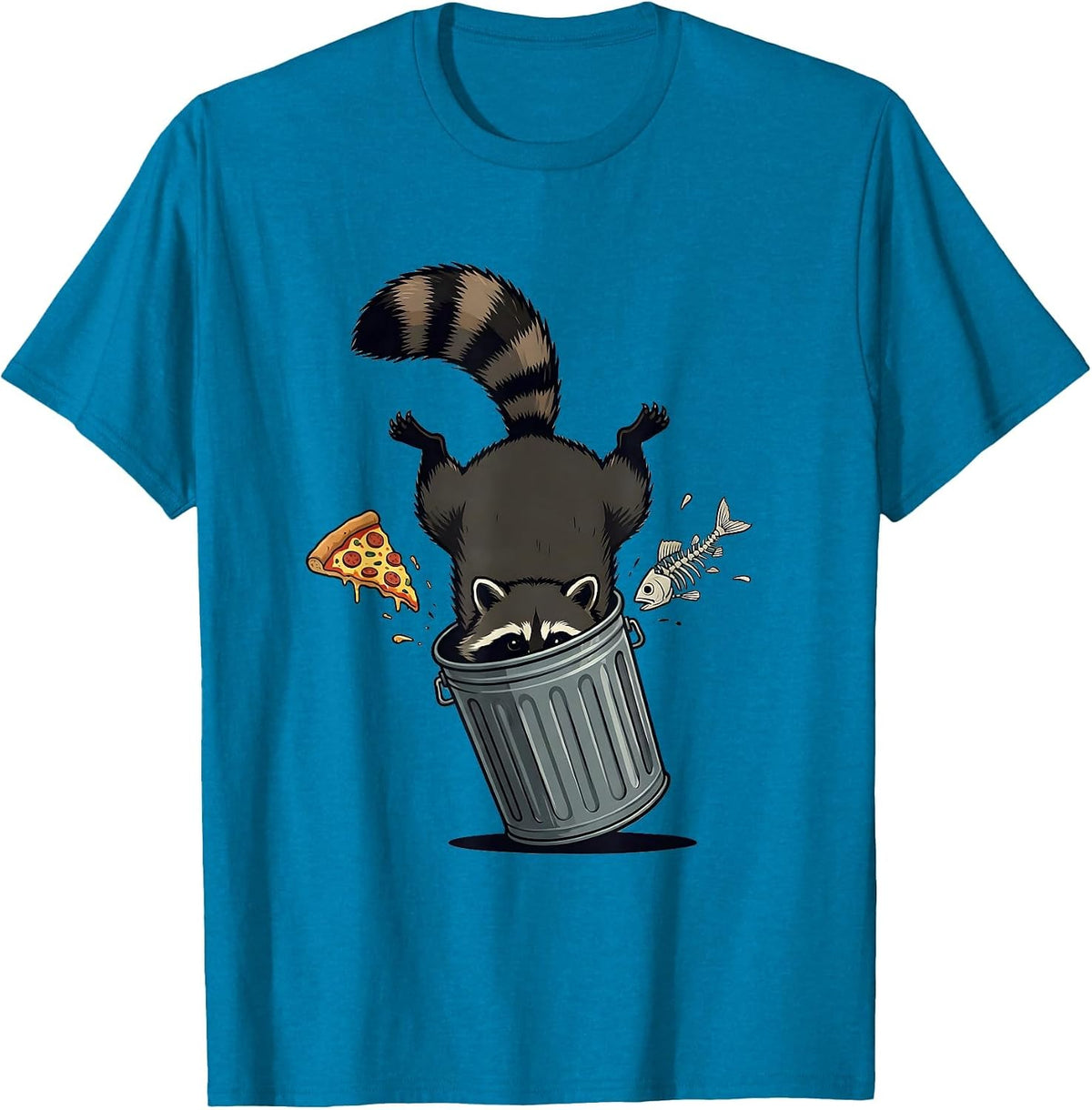 Midnight Raccoon Trash Can Raid Funny Graphic T-Shirt - Sapphire Blue