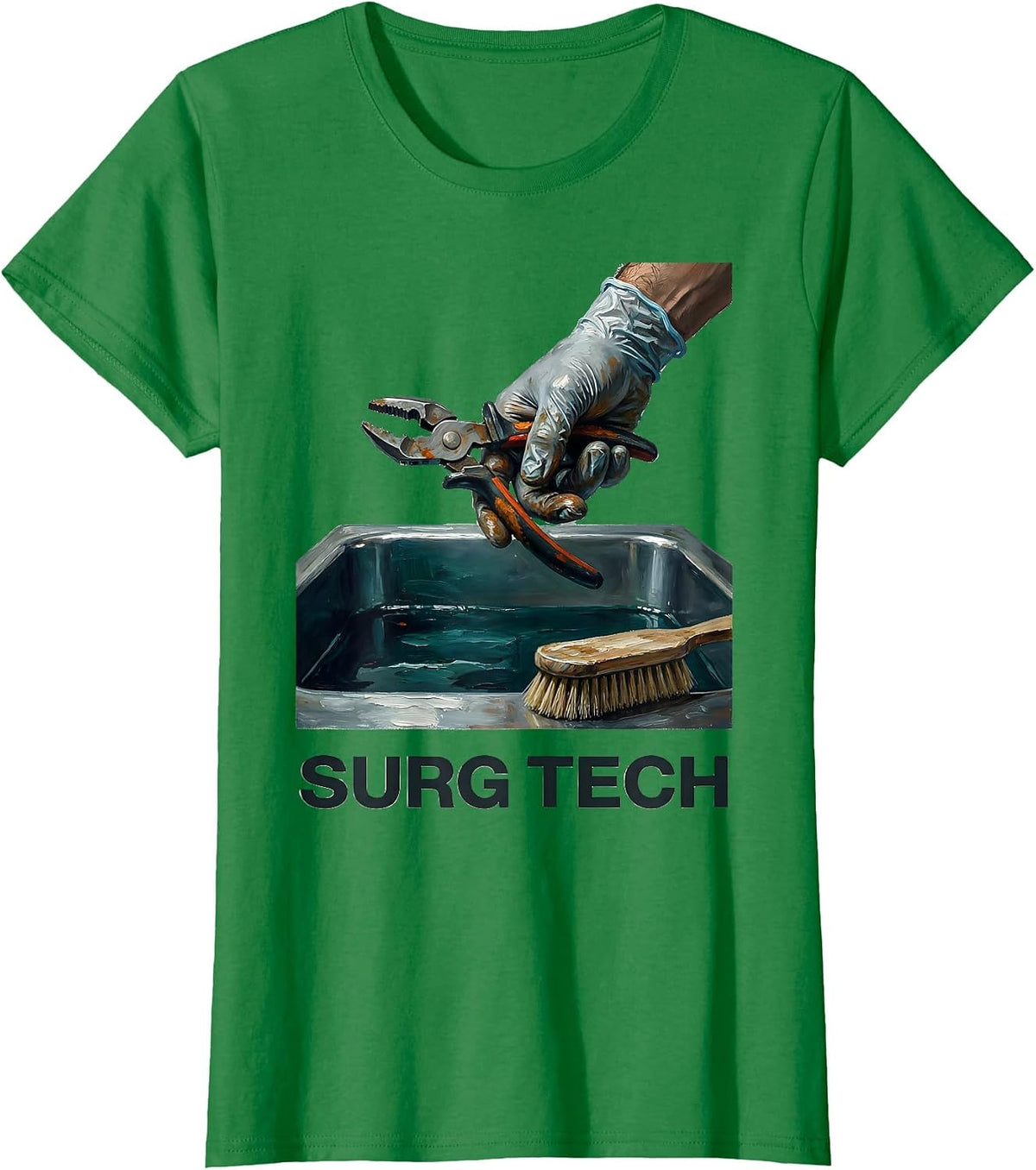 Women's Gloved Hand Surgical Tech Humor Appreciation Gift T-Shirt - Kelly Green