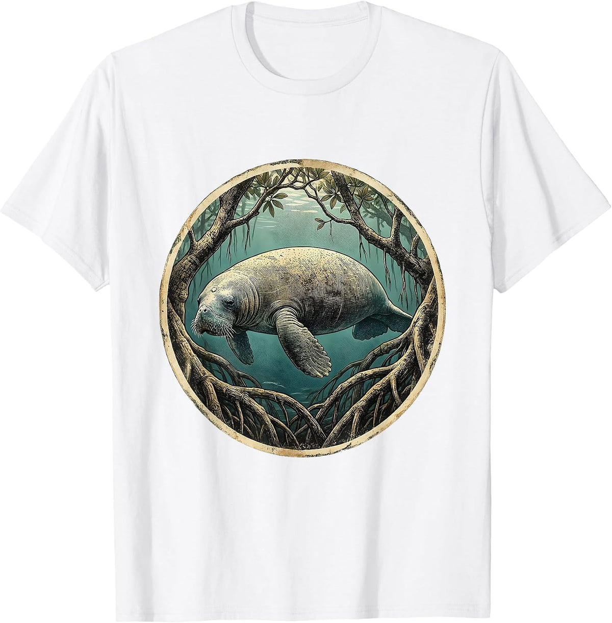 Dominican Republic Manatee Mangrove Illustration T-Shirt - White