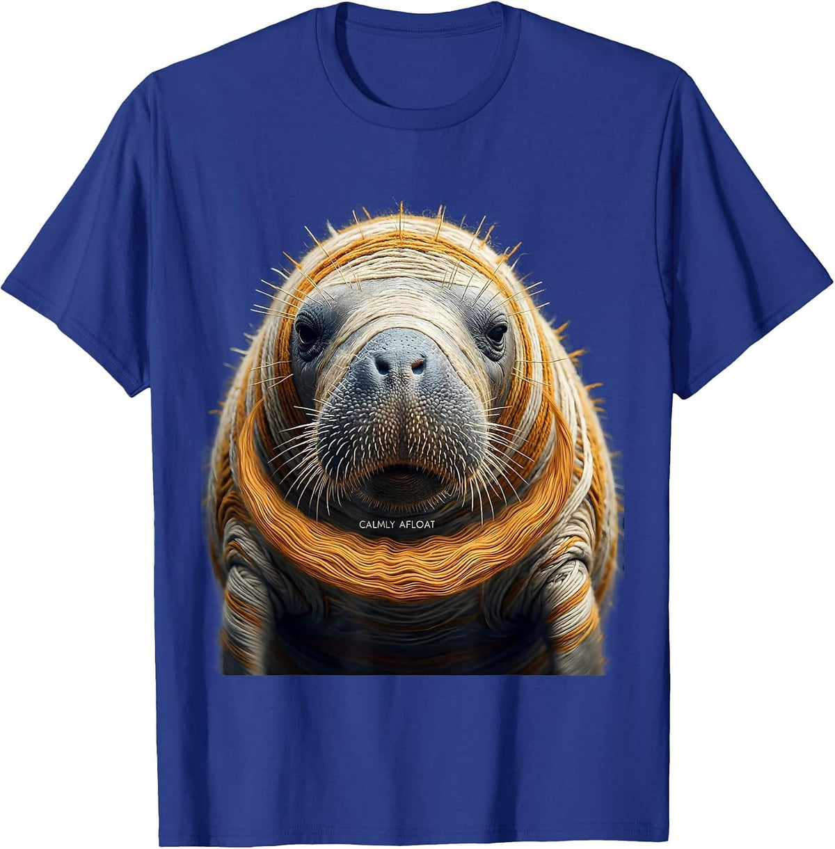 Men's Calmly Afloat Ikat Warp Blur Manatee Lover Funny Sea Cow T-Shirt - Royal Blue