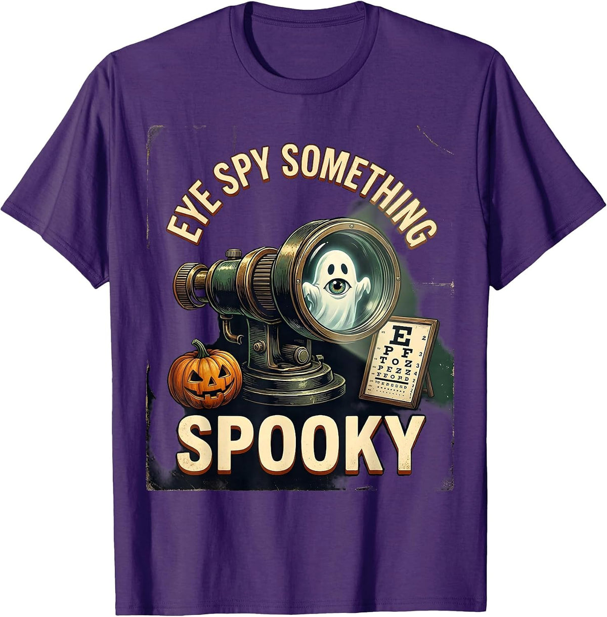 Men's Eye Spy Something Spooky Vintage Halloween Optometrist Eye T-Shirt - Purple