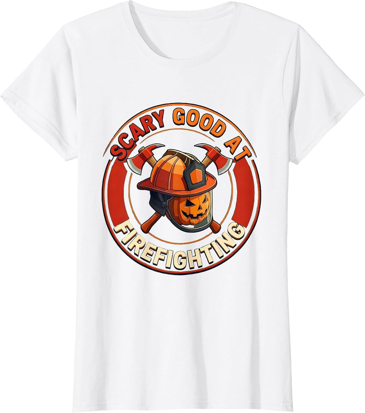 Scary Good At Firefighting Halloween Design T-Shirt - White