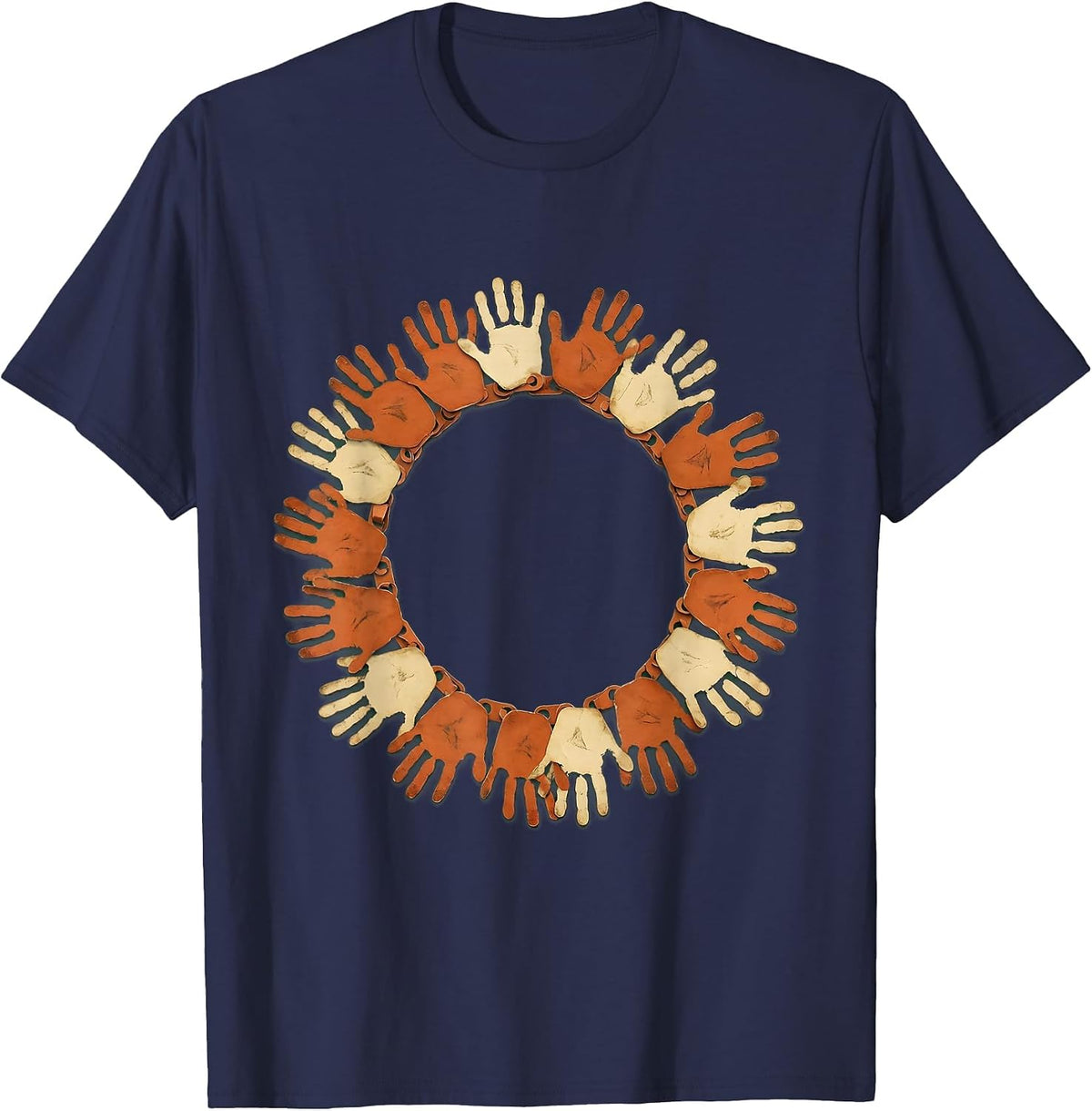 First Grade Teacher Paper Chain Handprint Art T-Shirt - Navy Blue