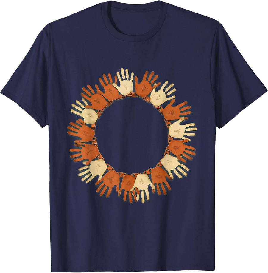 First Grade Teacher Paper Chain Handprint Art T-Shirt - Navy Blue