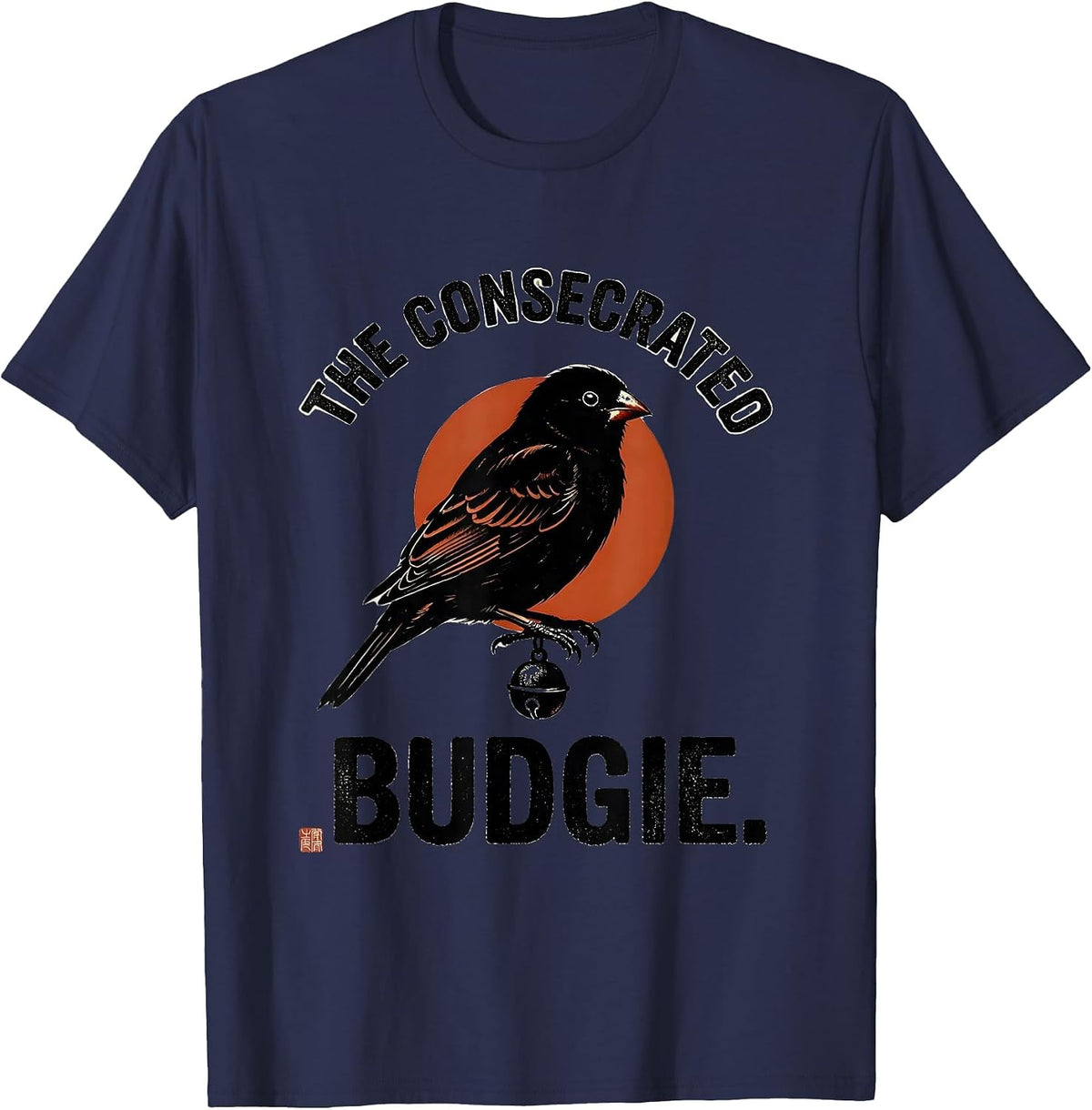 Men's The Consecrated Budgie Rubber Stamp Samurai Bird Ukiyo-e T-Shirt - Navy Blue