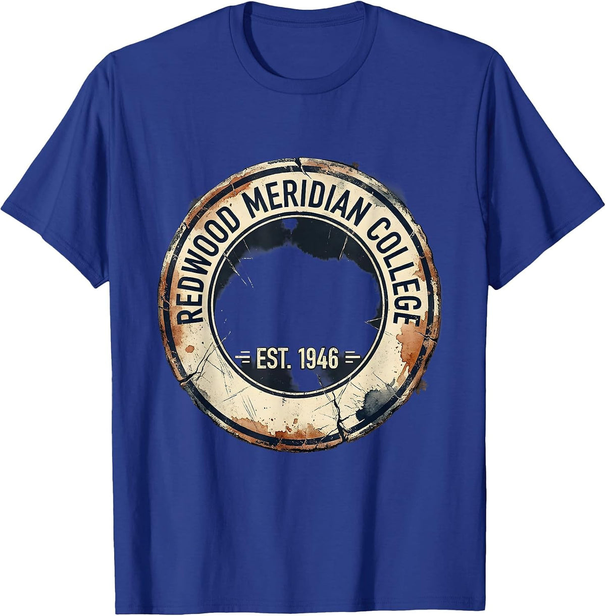 Redwood Meridian College Est 1946 Distressed Arch Retro T-Shirt - Royal Blue